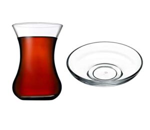 Pasabahce Premium Turkish Tea Glasses and Saucers Set of 12