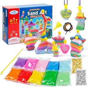 3 otters 36PCS Sand Art Kit, Glitter Sand Kit Kids Sand Toys Rainbow Sand Glow in Dark with Sequins Bottles for DIY Crafts Supplies