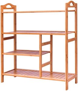 LUARANE 4-Tier Bamboo Shoe Rack, Wood Plant Flower Stand Shelf with Handle, Shoe and Boot Rack for 12-14 Pairs, Suitable for Entrances, Corridors, Living Rooms, Gardens