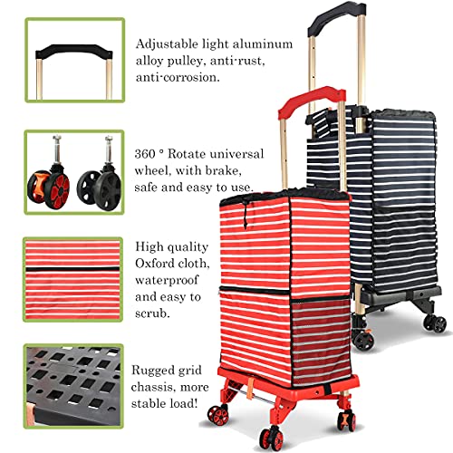 SELORSS Foldable Shopping Cart Super Loading Grocery Cart with 360° Rolling Wheels&Detachable Waterproof Bag Two-Stage Adjustable Handle 2in1 Portable Trolley Cart for Groceries(Black) | The Storepaperoomates Retail Market - Fast Affordable Shopping