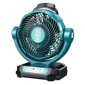 DTEZTECH Cordless Fan Powered by Makita 18V LXT Lithium-ion Battery/DC Cord, Floor Fan Battery Operated, 8-1/2″ Fan for Camping, Gym, Garage, Travel, Office, Bedroom