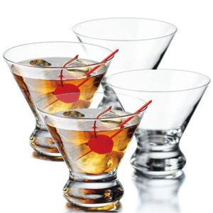 YAWALL Stemless Martini Glasses Set of 4 – 8.5 Oz Cocktail Glasses for Martini, Margarita & More, Lead-free Crystal Heavy Base Glassware Home Bar Use, Anniversary Party Gift