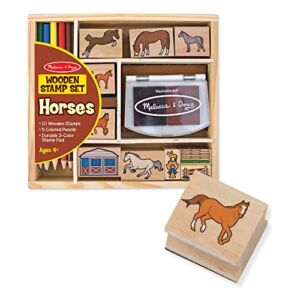 Melissa & Doug Wooden Stamp Activity Set: Horse Stable – 10 Stamps, 5 Colored Pencils, 2-Color Stamp Pad – Horse Stamps With Washable Ink, Horse Gifts For Girls And Boys Ages 4+