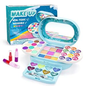 AMOSTING Kids Makeup Kit for Girls,Washable Real Play Make Up for Girls,Princess Cosmetic Beauty Toddler Dress Up Starter Set,Birthday Gift Toys for Kids