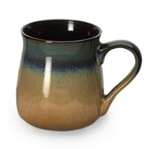 Large Pottery Coffee Mug 24 oz – Jumbo Tea Cup – Oversized Ceramic Soup Mug with Handle – 1 PCS (Blue to Tan) – Dishwasher and Microwave Safe
