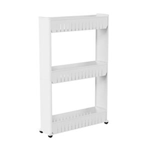 Everyday Home 3-Tier Rolling Cart – Narrow-Space Kitchen or Bathroom Slim Slide Shelves – Organization and Storage Furniture by Lavish Home, (L) 19.5” x (W) 5” x (H) 28”, White