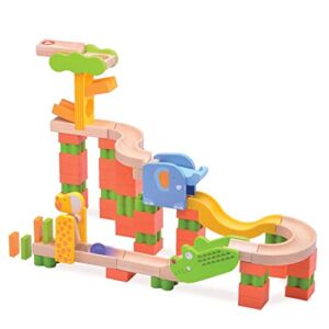 Top Right Toys Trix Track Double-Sprinter Wooden Marble Run for Kids with 62 Construction Pieces and 2 Marbles. Assembly Instructions Included