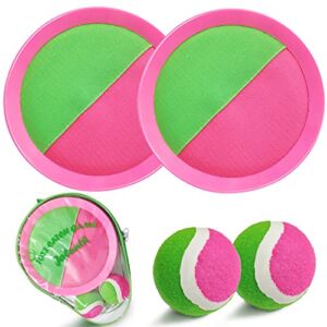 Ball Catch Set Game Toss Paddle – Beach Toys Back Yard Outdoor Games Lawn Backyard Target Throw Catch Sticky Mitts Set Age 3 4 5 6 7 8 9 10 11 12 Years Old Boys Girls Kids Adults Family Easter Gifts