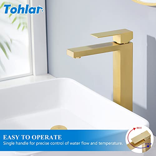 Tohlar Vessel Sink Faucet Gold, Tall Bathroom Faucets for Vessel Sinks Brushed Gold Modern Single Handle 1 Hole Stainless Steel Bathroom Vanity Faucet with Water Supply Hose and Pop Up Sink Drain | The Storepaperoomates Retail Market - Fast Affordable Shopping