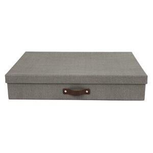 Bigso Sverker Canvas Fiberboard Legal and Art Storage Box | Scrapbook Storage Box for Loose Papers and More | Durable Document Boxes with Lid and Leather Handle | 17.1’’ x 12.2’’ x 3.3’’ | Grey
