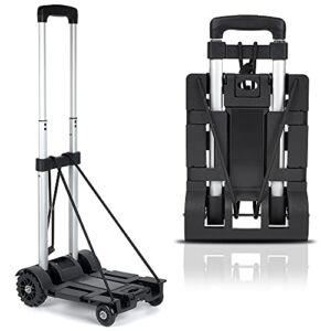 Folding Hand Truck, 90 lbs/40 kg Heavy Duty Solid Construction Utility Cart Compact and Lightweight for Luggage, Personal, Travel, Auto, Moving and Office Use – Portable Fold Up Dolly, 4 Wheel-Rotate