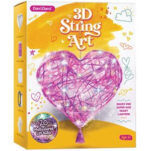 3D String Art Kit for Kids – Makes a Light-Up Heart Lantern – 20 Multi-Colored LED Bulbs – Kids Gifts – Crafts for Girls and Boys Ages 8-12 – DIY Arts & Craft Kits for 8, 9, 10, 11, 12 Year Old Girl