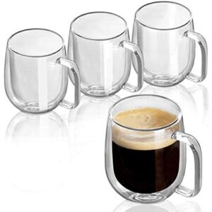 BNUNWISH Double Wall Glasses Clear Coffee Mugs Tea Cups Set of 4 – 8OZ, Insulated and No Condensation with Big Handle