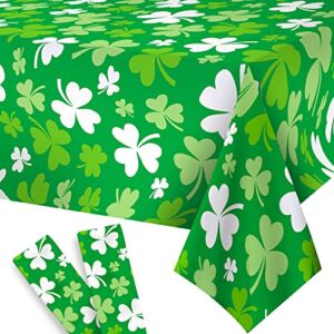2 Pieces, XtraLarge St Patricks Day Tablecloth – 54” x 108” Inch, St Patricks Day Table Cover Plastic | St Patricks Day Decorations | Lucky Leaf Clovers Shamrock Table Cloth, St Patricks Tablecloth