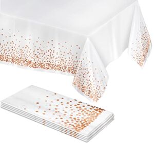 White Plastic Rectangle Tablecloth – 54 X 108 | Rose Gold Sparkles Waterproof Disposable Tablecloth | White Table Cloth | Dining and Kitchen Table Cover | Tablecloths – Picnic, Outdoor Party