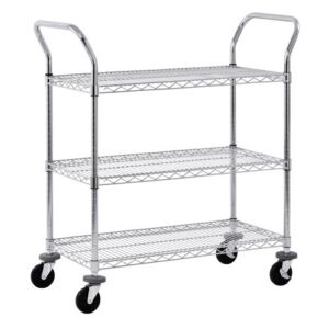 Sandusky MWS482438 Adjustable Wire Shelf Cart with Pull Handle, 800 lbs Maximum Capacity, 48″ Width x 38″ Height x 24″ Depth, Chrome