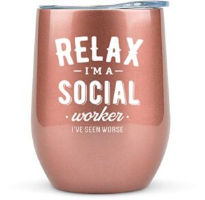 Alitaver JL JIA LE Social Worker Gifts for Women – Tumbler/Mug 12oz for Coffee, Wine or Any Drink- Funny Gift Ideas for Social Work, Graduation, Glass, Bulk, Office