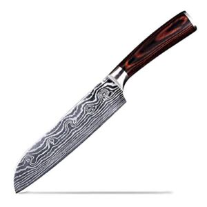 Damascus Chef Knife Set. Professional Japanese High Carbon Steel. 7Cr17mov Blade. Ergonomic comfort Woden Handle. 7 Inch