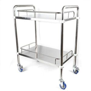 2 Layers Cart Trolley, Medical Cart 2 Tier Lab Serving Cart Utility Cart Stainless Steel Sarts on Wheels Serving Equipment Trolley Cart with Silent Omnidirectional Wheel for Lab