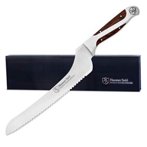 Hammer Stahl 9-Inch Offset Bread Knife – Scallop Serrated Blade – High Carbon German Steel – Ergonomic Quad-Tang Pakkawood Handle