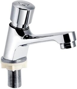 POMU Public Ktchen Bathroom Chrome Plated Self Closing Water Saving Time Delay Faucet Basin Sink Tap for Home or Outdoor Single Cold