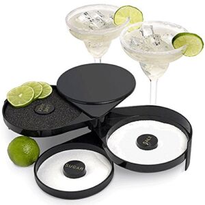 Greenco 3 Tier Bar Glass Rimmer Dish Set for Margarita Drink and Cocktail, Margarita Salt Rimmer, Black | Great For Cocktails Glasses | Bar Accessories | Bartending Supplies
