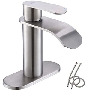 Gnixne Bathroom Sink Faucet Waterfall Bathroom Faucet Brushed Nickel Bathroom Faucets Suitable for 1 or 3 Hole Faucet for Bathroom Sink with 4-Inch Deck Plate