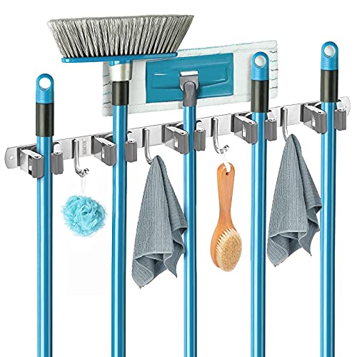 HOMTEN Broom Organizer Wall Mount Cleaning Supplies Organizer Mop and Broom Holder Laundry Organization and Storage Garden Tool Organizer Home Organization Garage Tool Organizer with 5 Racks 4 Hooks | The Storepaperoomates Retail Market - Fast Affordable Shopping