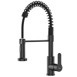 Hurran Kitchen Faucet with Pull Down Sprayer, Stainless Steel High Arc Single-Handle Spring Kitchen Sink Faucets with Dual Function Spray Head, Matte Black