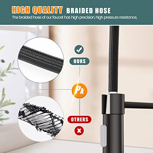 Hurran Kitchen Faucet with Pull Down Sprayer, Stainless Steel High Arc Single-Handle Spring Kitchen Sink Faucets with Dual Function Spray Head, Matte Black | The Storepaperoomates Retail Market - Fast Affordable Shopping