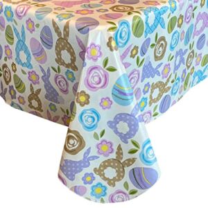 Newbridge Easter Pastel Egg and Bunny Vinyl Flannel Backed Tablecloth – Cottage Style Easter Egg Floral Print Vinyl Tablecloth with Flannel Backing, 52” x 70” Oblong/Rectangle