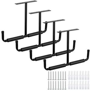 Overhead Garage Storage Rack, 16.5 Inch Heavy Duty Ceiling Double Storage Hooks Utility Hanger for Hanging Lumber Ladder Tool Bike & Other Bulky Items (4 Pack, Black)