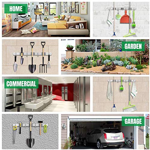 Broom and Mop Holder Wall Mount Broom Hanger Stainless Steel Wall Mounted Tool Organizers and Storage for Bathroom Kitchen Office Closet Garden Garage Wall(3 Racks 4 Hooks) | The Storepaperoomates Retail Market - Fast Affordable Shopping