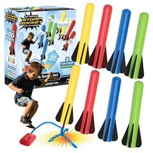 Stomp Rocket Original Jr. Rockets Launcher for Kids – Soars 100 Ft – 8 Multi Color Foam Rockets and 1 Adjustable Launcher Stand – Fun Outdoor or Indoor Toy and Gift for Boys or Girls Age 3+ Years Old