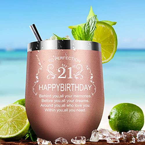 21st Birthday Gifts for Her Women 21st Birthday Decorations for her 21 year old birthday gifts for her 12oz Stainless Steel Insulated Wine Tumbler | The Storepaperoomates Retail Market - Fast Affordable Shopping