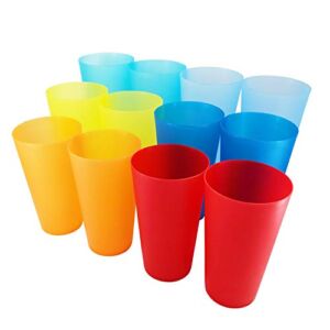 AOYITE 32-ounce Plastic Tumblers Reusable BPA Free Dishwasher Safe Restaurant-Quality Glasses Set of 12 in Multicolors Indoor Outdoor Cups