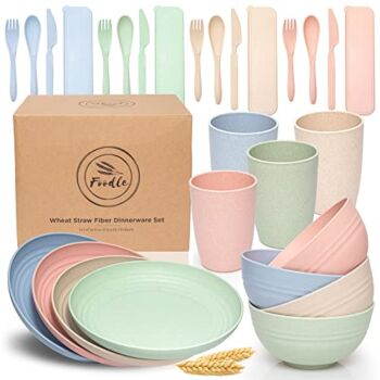 FOODLE Wheat Straw Dinnerware Sets for 4 – Lightweight & Unbreakable Dishes – Microwave & Dishwasher Safe – Perfect for Camping, Picnic, RV, Dorm – Plates, Cups and Bowls – Great for Kids & Adults | The Storepaperoomates Retail Market - Fast Affordable Shopping