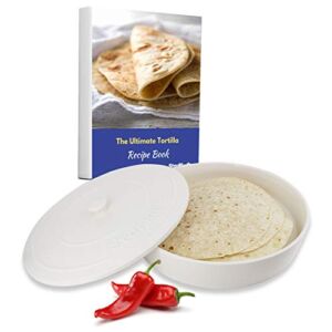 StarBlue 10 Inches Ceramic Tortilla Warmer with Free Recipes ebook – White, Insulated One Hour and Holds up to 24 Tortillas,Chapati, Roti, Microwavable, Oven Safe