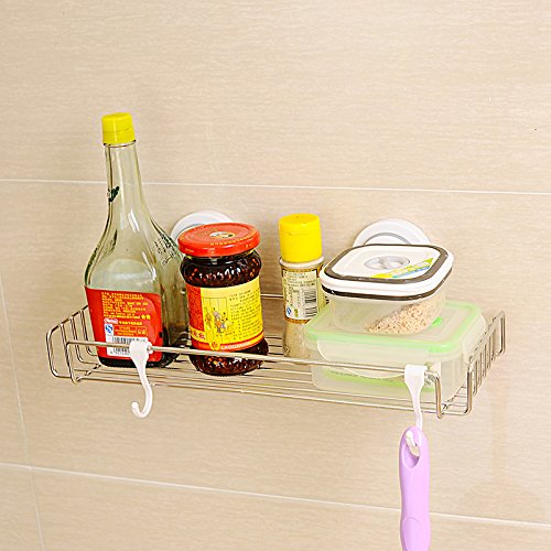 Wall-Mounted Double Suction Cup Kitchen Storage Basket Shelf 304 Stainless Steel Rack Caddy Single Tier Holder | The Storepaperoomates Retail Market - Fast Affordable Shopping