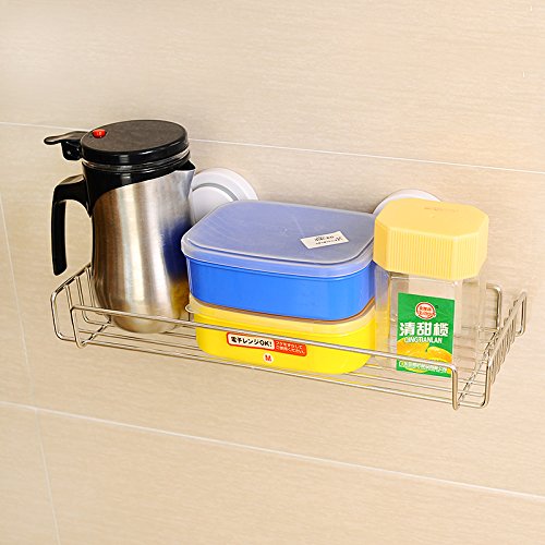 Wall-Mounted Double Suction Cup Kitchen Storage Basket Shelf 304 Stainless Steel Rack Caddy Single Tier Holder | The Storepaperoomates Retail Market - Fast Affordable Shopping