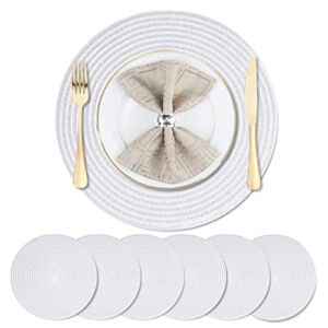 DACHUI Round Placemats Set of 6, Washable Placemats for Dining Table, 15 inch Table Mats (White)