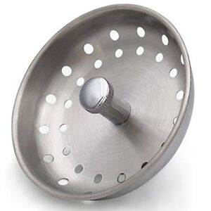 GZILA Kitchen Sink Basket Strainer Stopper, Replacement for 3-1/2 Inch Standard Kitchen Sink Drain, 304 Stainless Steel Brushed Nickel, Rubber Stop, Metal Knob
