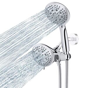 SunCleanse 35 Setting Handheld Shower Head Combo, Dual 2 In 1 Shower Head Set with Patented 3-Way Water Diverter and 59 Inches Extra Long Shower Hose, Polished Chrome