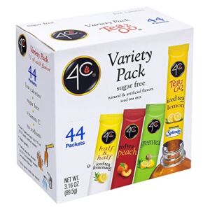 4C Powder Drink Mix Packets, Iced Tea Variety 1 Pack, 44 Count, Singles Stix On the Go, Refreshing Sugar Free Water Flavorings