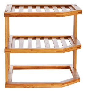 Home Intuition 3-Tier Bamboo Wood Corner Rack for Plates, Mugs Kitchen Pantry Cabinet Storage Shelf, 10″ x 10″ x 9-1/2″