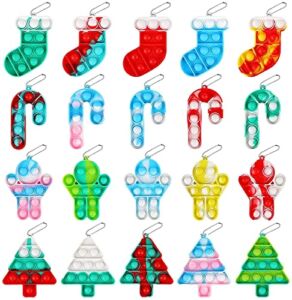 20 Pack Christmas Decorations Mini Pop Fidget Toys Pack Christmas Ornaments Push Bubble Fidget Keychain Toy, Ornaments for Christmas Tree Party Favors Stress Relief Simple Hand Toys, for Kids Adults
