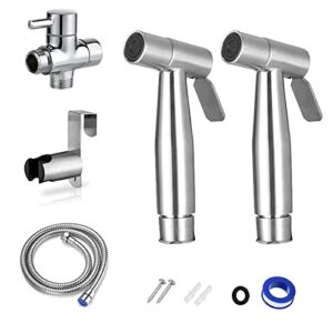 A Set of Bidet Sprayer for Toilet – Includes 2 Handheld Sprayer Head and 1 Hose Adjustable Water Pressure Control Stainless Steel Easy Install for Feminine Hygiene Baby Wash and Pet Shower Sprayer