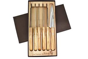 Le Thiers Made in France Premium Micro Serrated Stainless Steel 6-Piece Steak Knife Set, Olive Wood Handles by Roger Orfevre