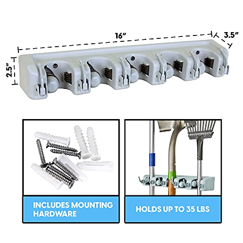 Innovatex Garage Tool Rack and Wall Mount Holder – 5 Clamp Organizer Slots for Rakes, Shovels, Brooms, Mops, Garden and Yard Tools, Kitchen and Utility Use – 6 Hanging Hooks for Small Items | The Storepaperoomates Retail Market - Fast Affordable Shopping