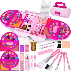 Kids Makeup Kit for Girls, 60 Pcs Little Girls Princess Toys Real Washable Pretend Play Cosmetic Beauty Makeup Set, Non-Toxic & Safe, Birthday Gifts Toys for 3 4 5 6 7 8 9 10 Year Old Girls Toddlers